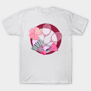 Tropical badminton badge - red and pink T-Shirt